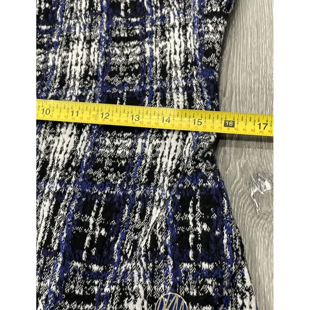 DKNY Women's Tweed Sheath Dress Jewel Neck Sleeveless Blue Black White Size 10 - Picture 10 of 12